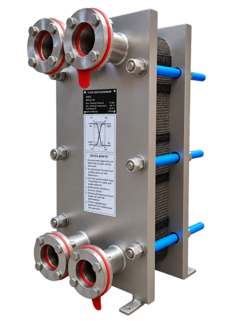 Food grade stainless-steel plate heat exchanger with red gasket flanges