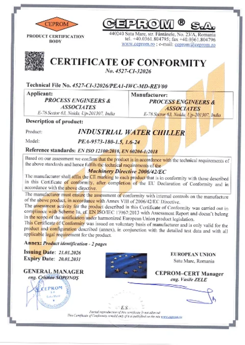 Industrial Water Chiller certificate preview