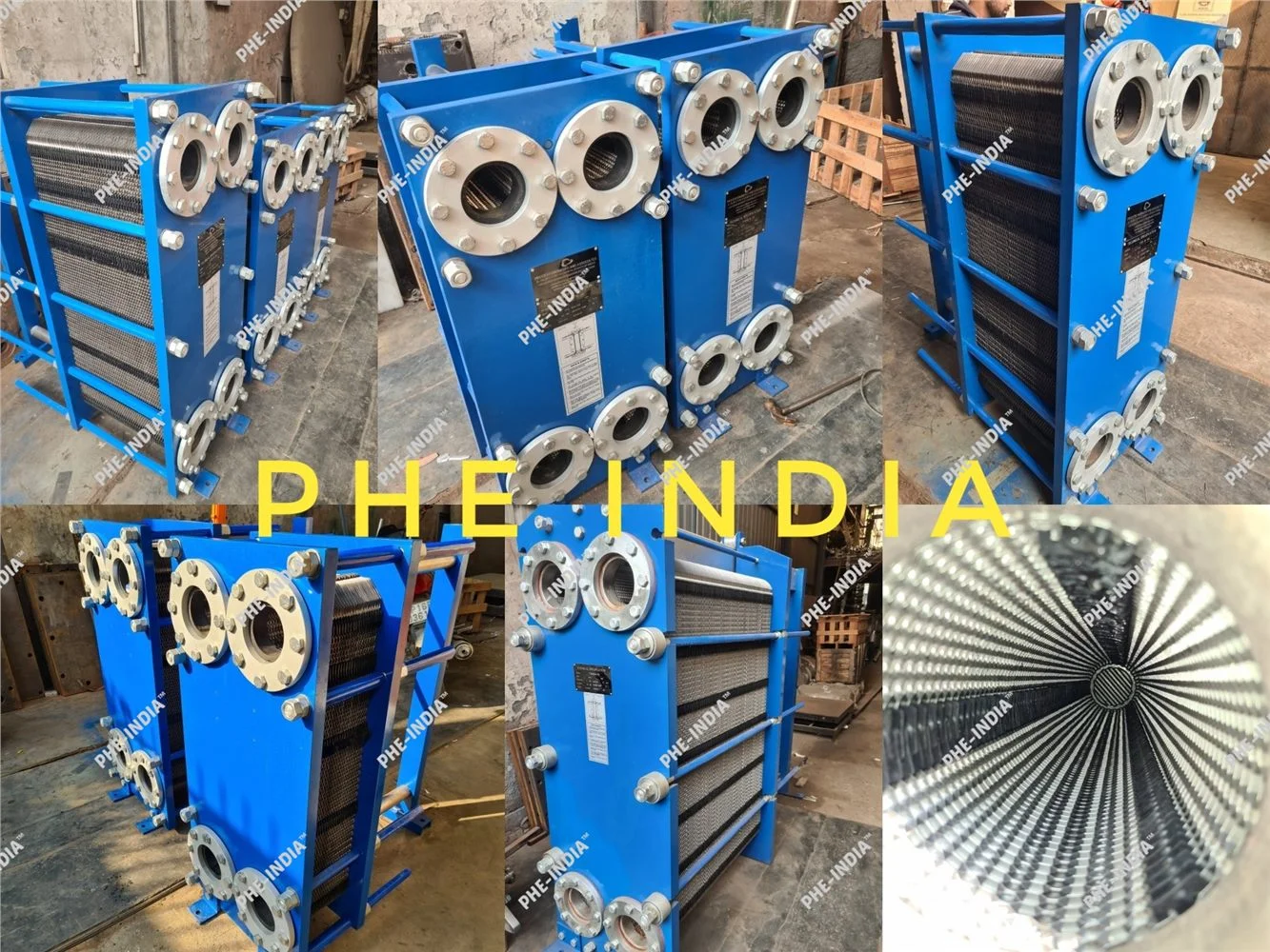 Blue industrial plate heat exchangers