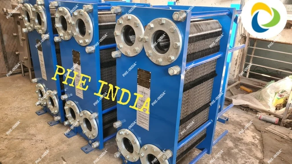 Plate heat exchanger plates in production