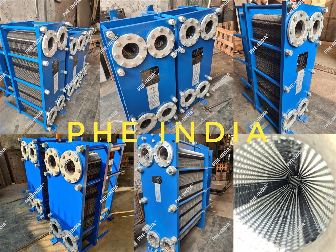 Blue industrial plate heat exchangers