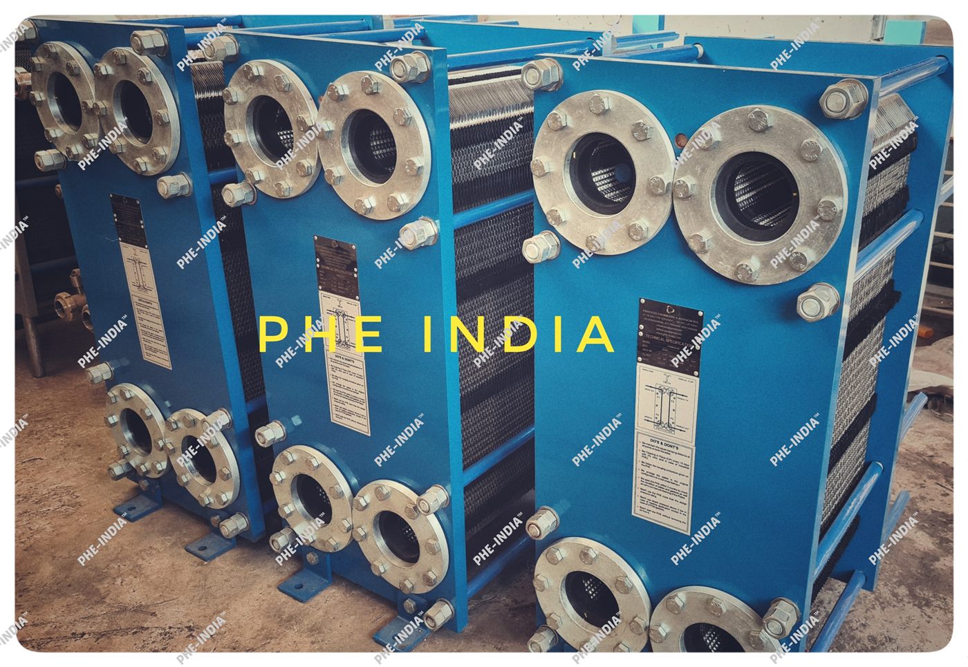 Blue industrial heat exchanger manufactured by PHE-INDIA