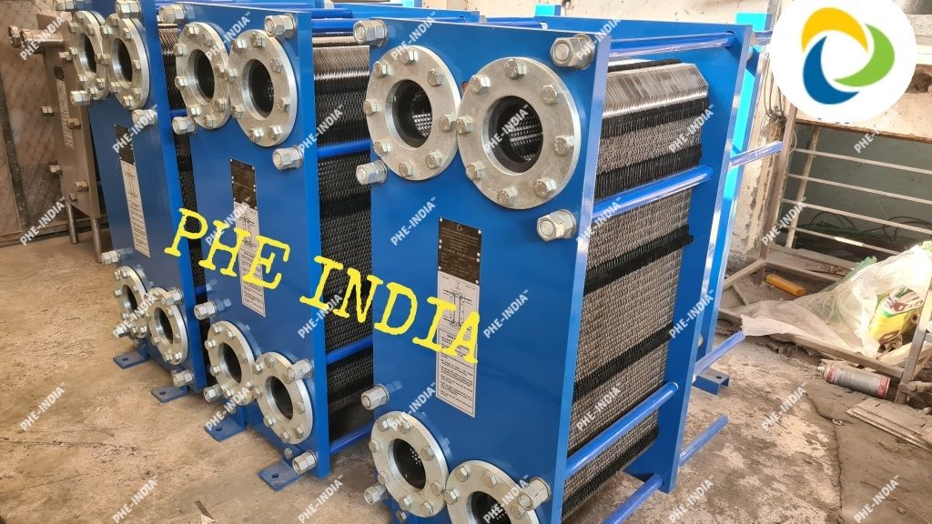 Plate heat exchanger plates in production