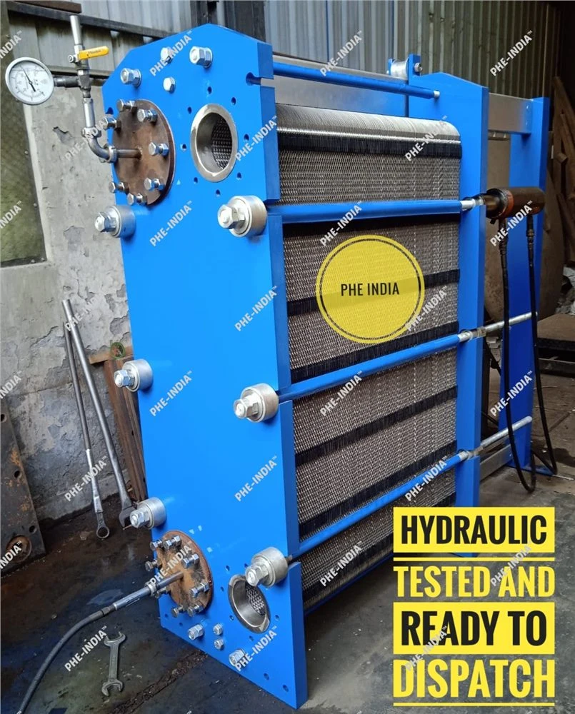 Industrial plate heat exchanger photographed in the workshop